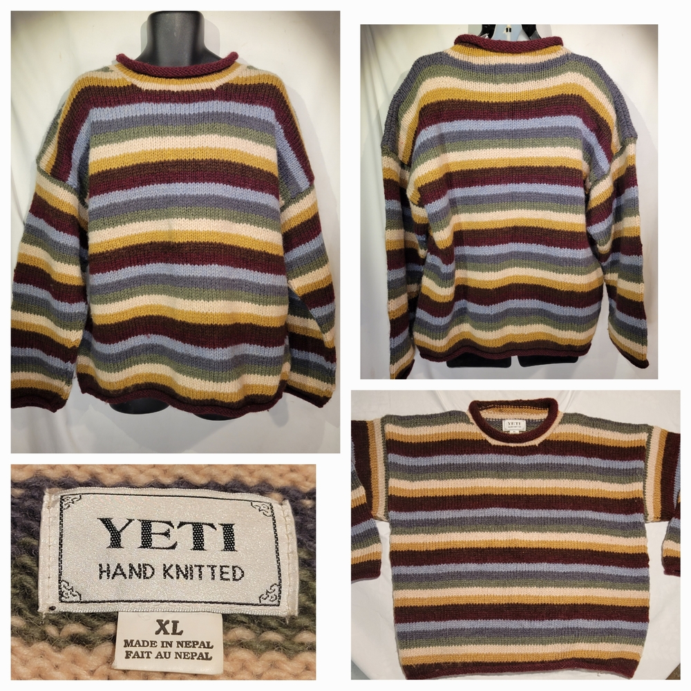 Yeti Sweater Made In Nepal Handmade Hand Knitted 100% Wool Pullover Mens XL